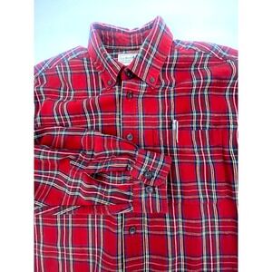 L.L.Bean Classic Red Plaid Flannel Button Down Shirt Size M Regular 100% Cotton
